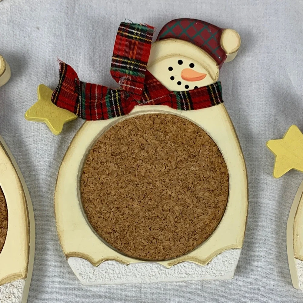 Festive Snowman Cork Coasters Set - Set of 6 Coasters and Storage Holder Holiday